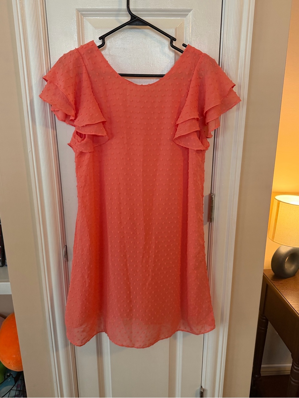 Love Riche Coral Ruffled Sleeve Mini Dress